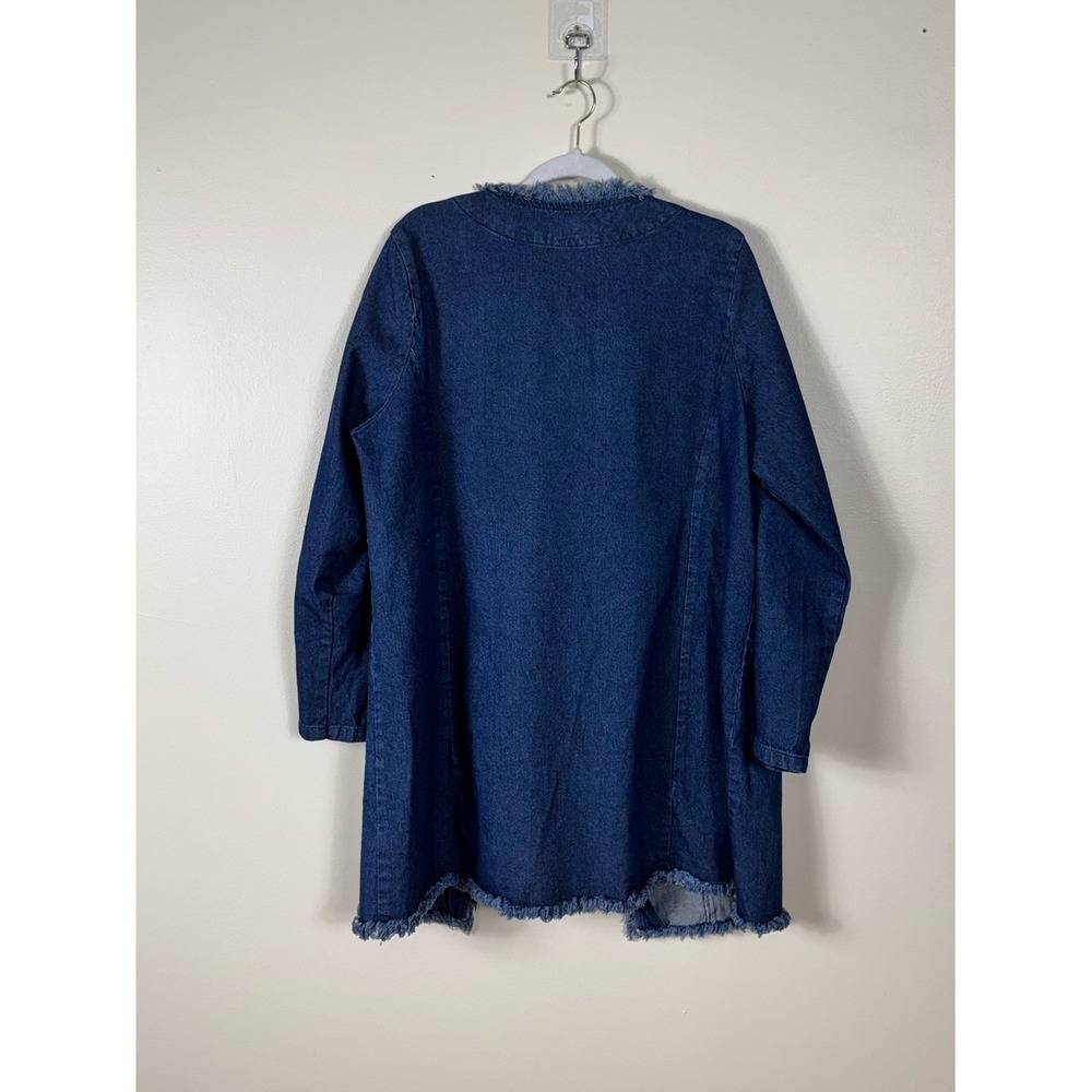 Womens Denim Duster Jacket Size 16W Bohemian Western Frayed Ranch Layers Capsule - Picture 5 of 6